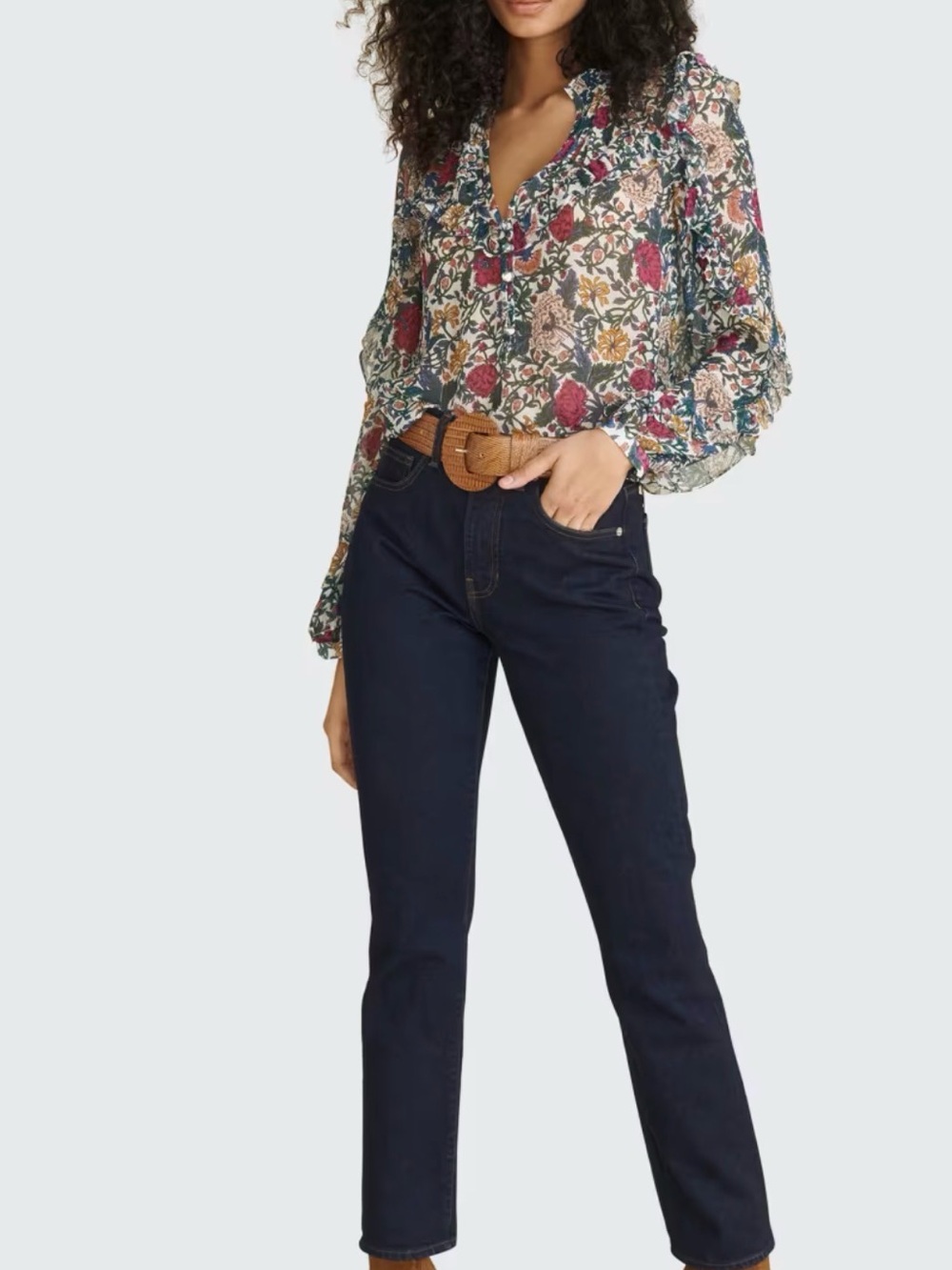 Veronica Beard Abra Floral-Print Ruffle Blouse Size 8
